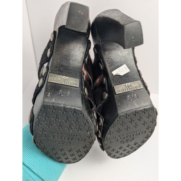 Vintage Y2K Bridget Shuster Brown calf Hair Leather Wood Platform Heel Womens 6 - Picture 6 of 9